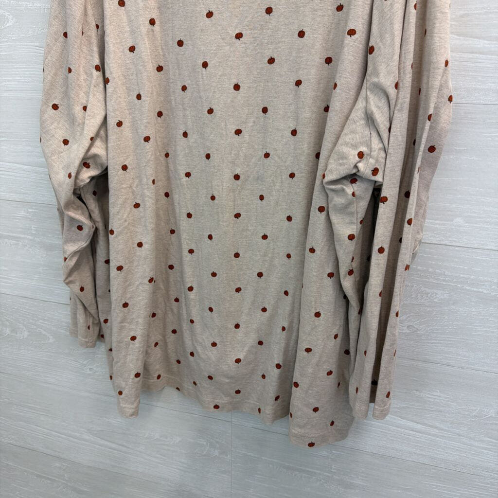 Croft and Barrow Beige/ Orange Pumpkin Print Long Sleeve Top 5X