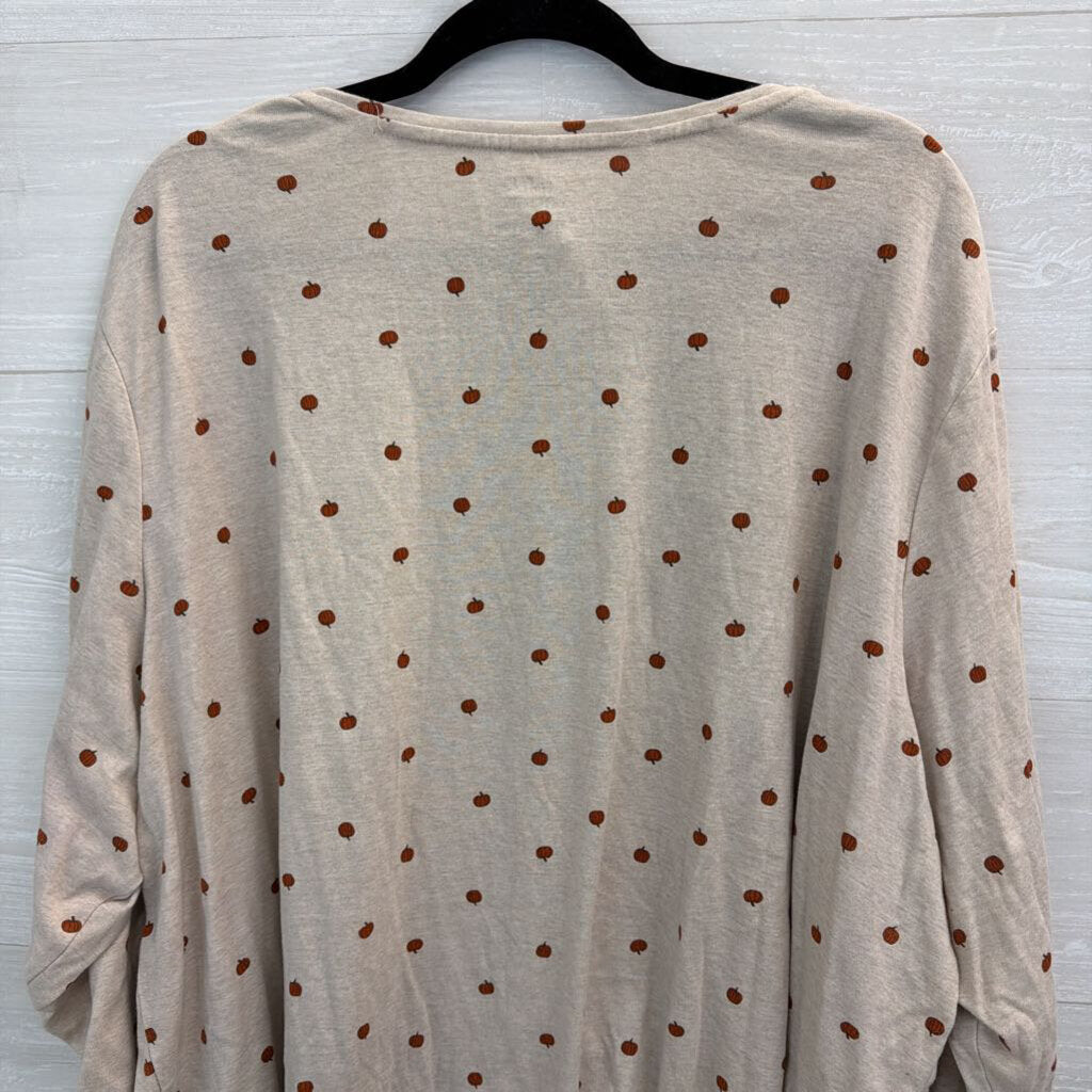 Croft and Barrow Beige/ Orange Pumpkin Print Long Sleeve Top 5X