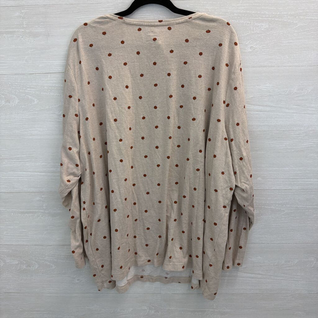 Croft and Barrow Beige/ Orange Pumpkin Print Long Sleeve Top 5X