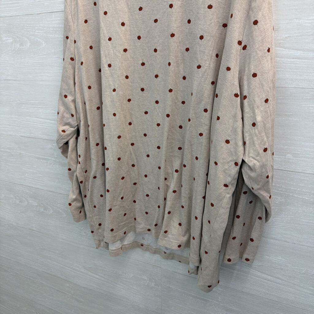 Croft and Barrow Beige/ Orange Pumpkin Print Long Sleeve Top 5X
