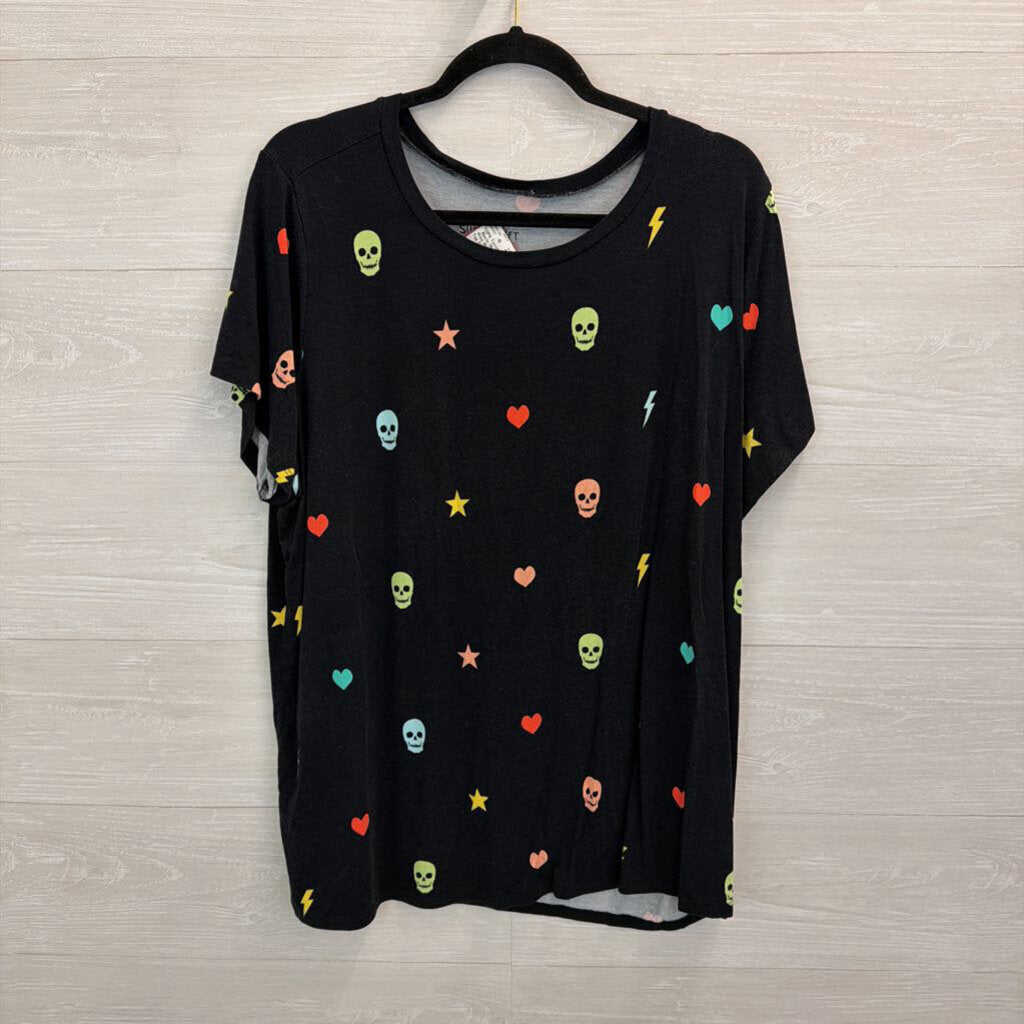 Torrid Black/ Multi Skull Print Short Sleeve Top 3XL