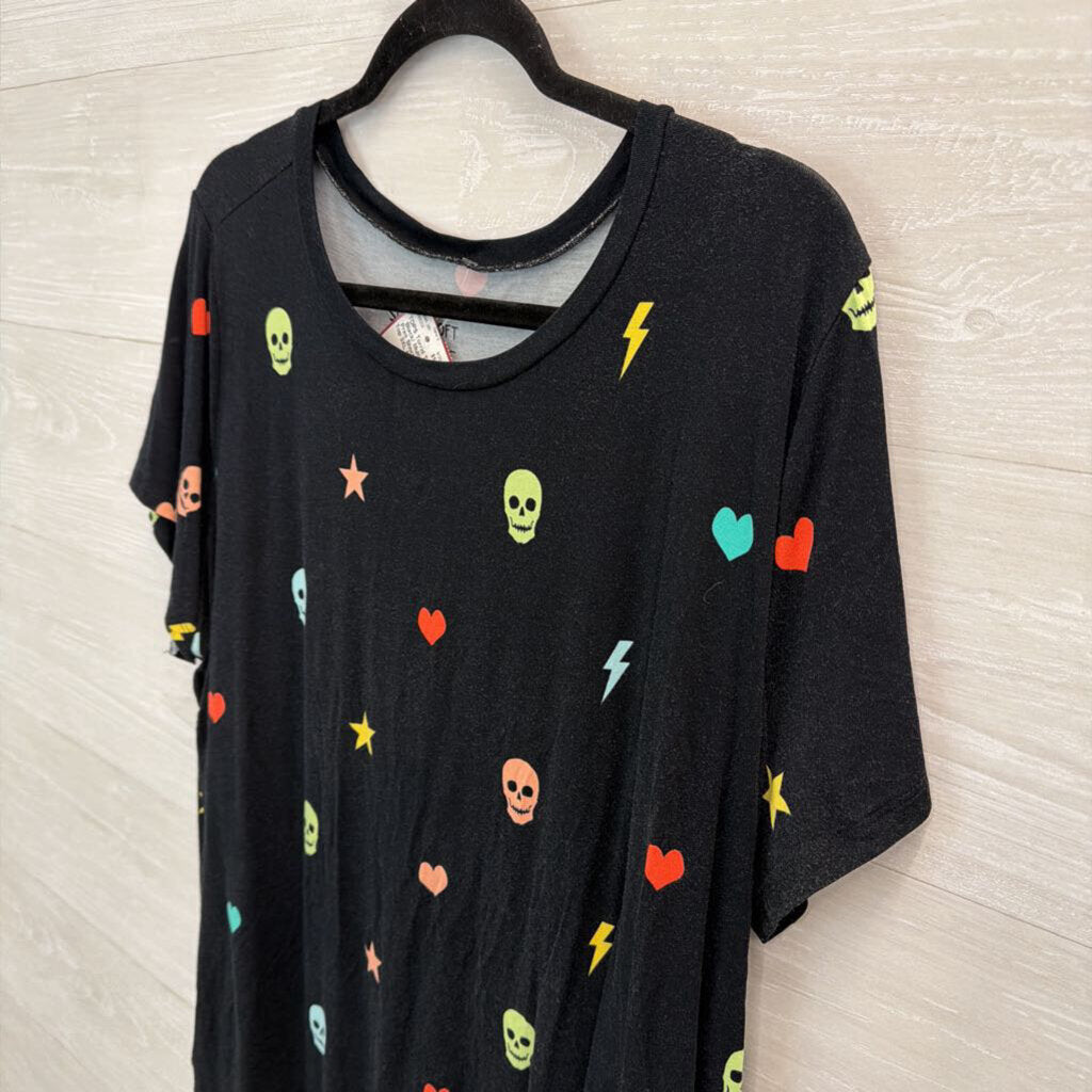 Torrid Black/ Multi Skull Print Short Sleeve Top 3XL