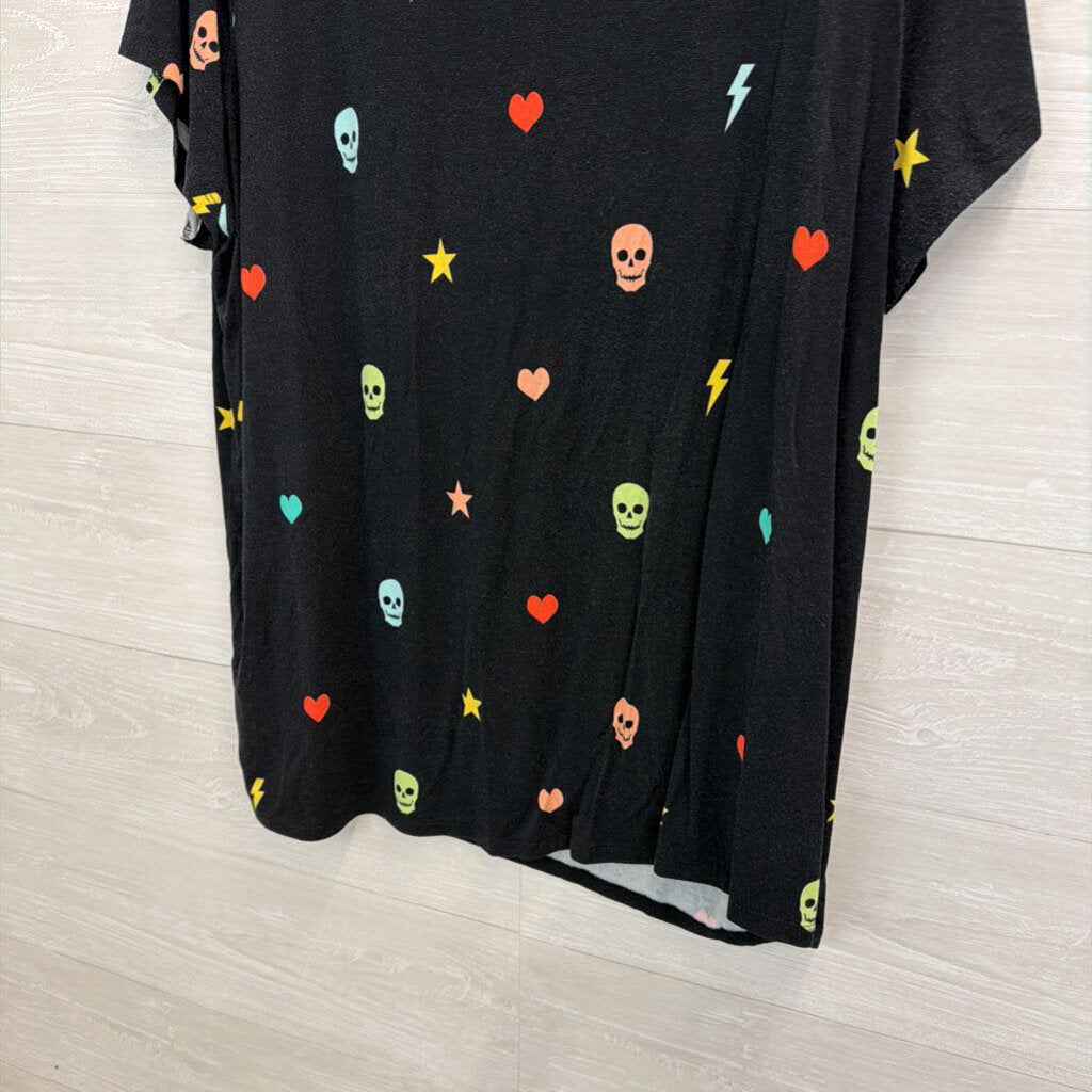 Torrid Black/ Multi Skull Print Short Sleeve Top 3XL