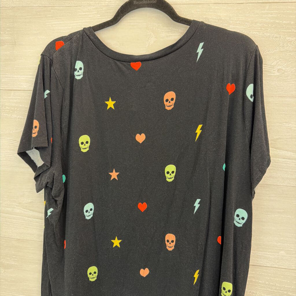 Torrid Black/ Multi Skull Print Short Sleeve Top 3XL