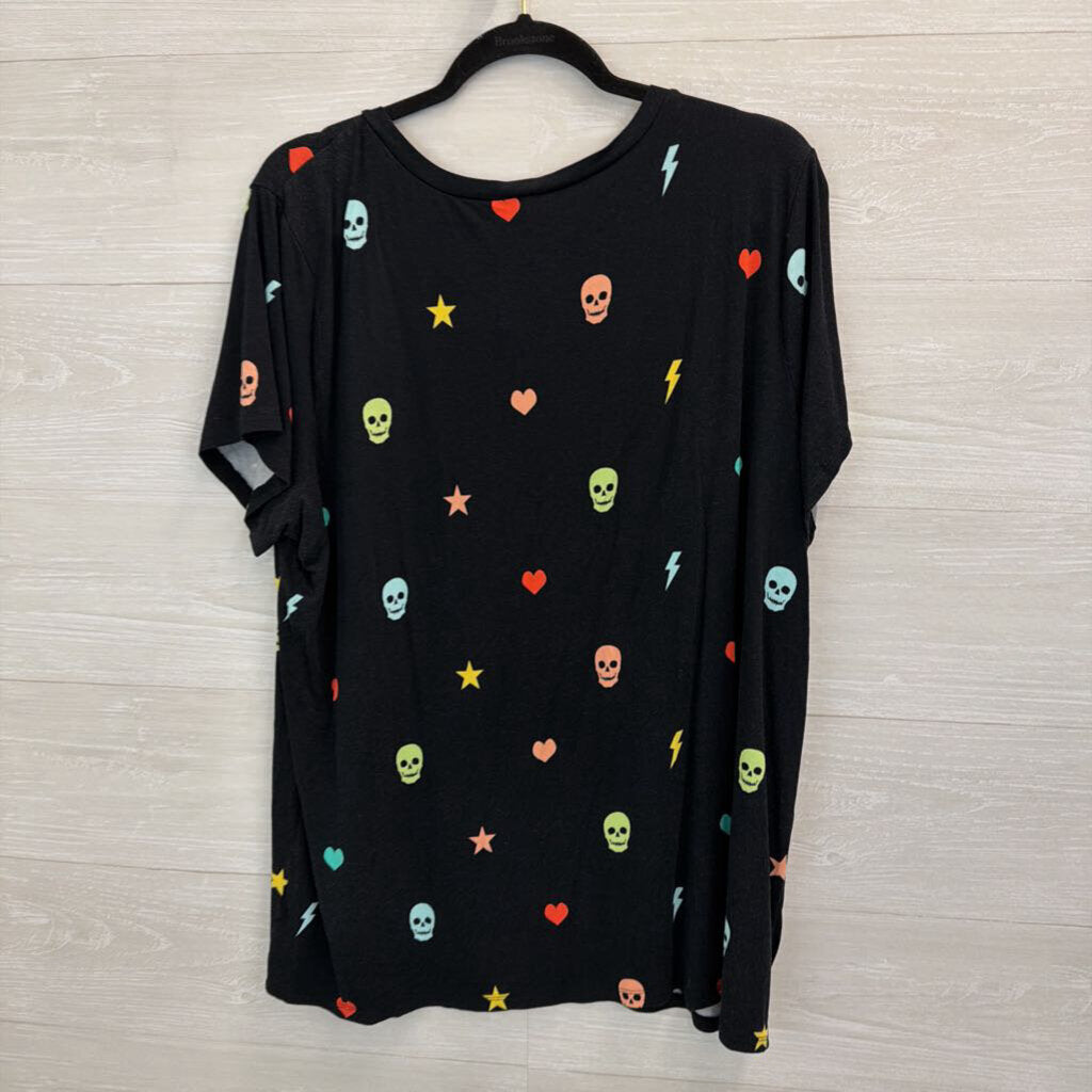 Torrid Black/ Multi Skull Print Short Sleeve Top 3XL