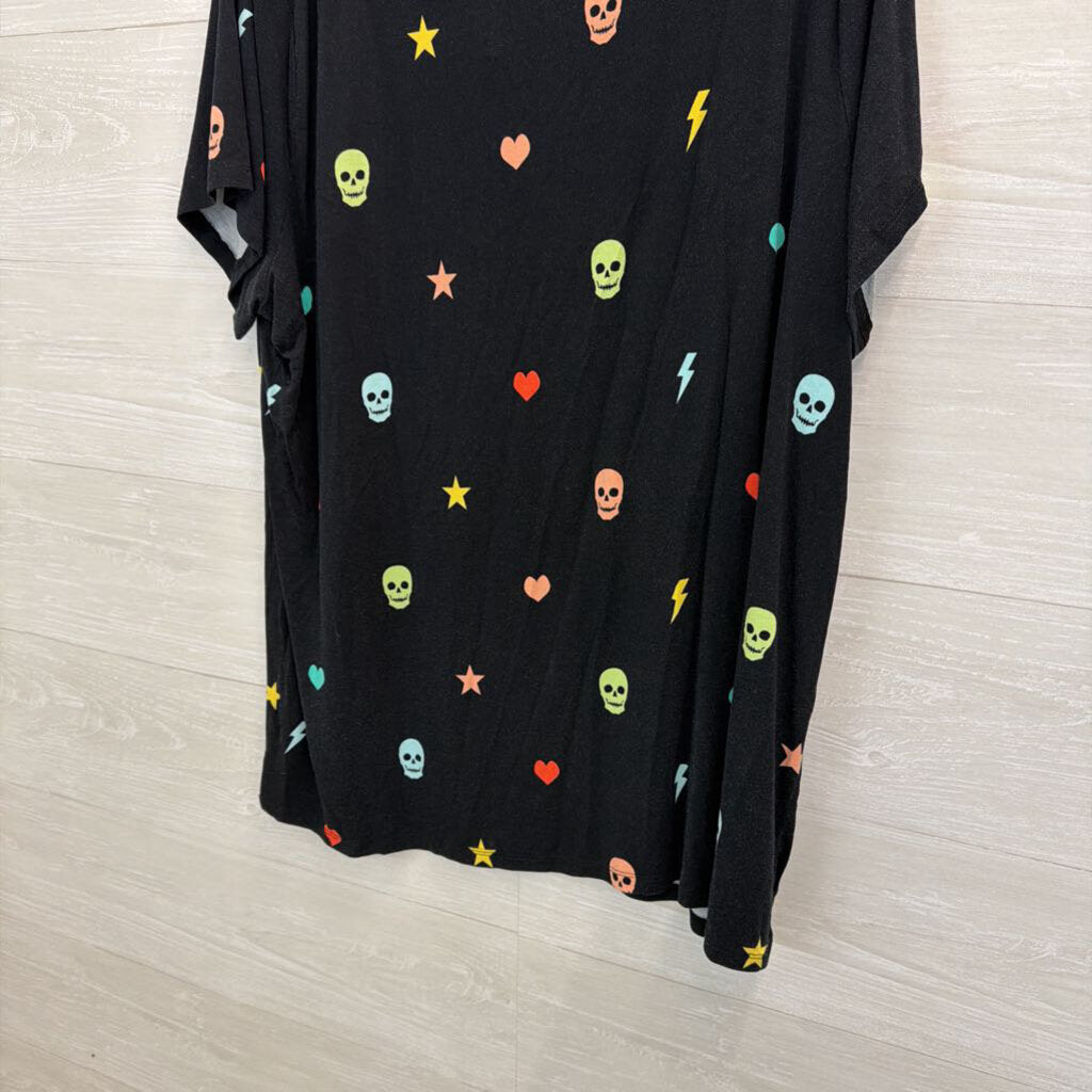 Torrid Black/ Multi Skull Print Short Sleeve Top 3XL