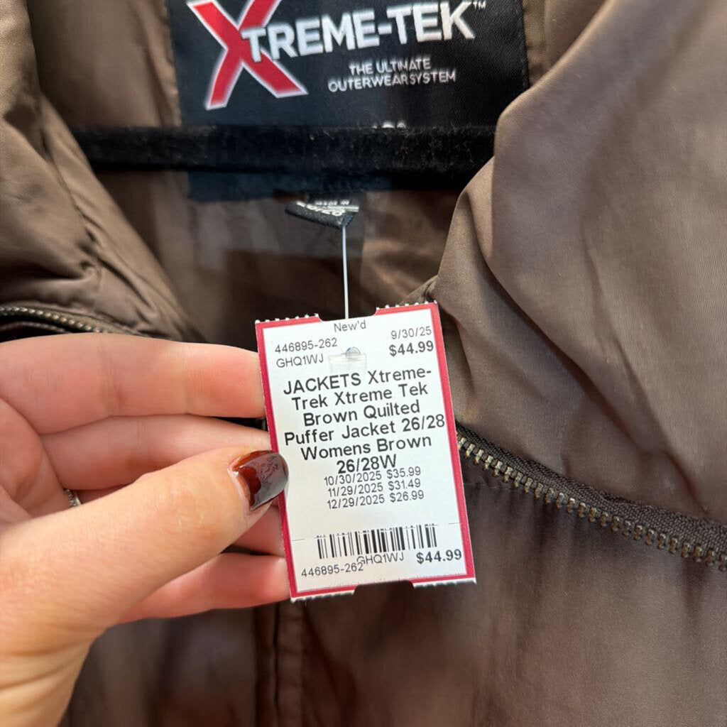 Xtreme Tek Brown Quilted Puffer Jacket 26/28 Womens