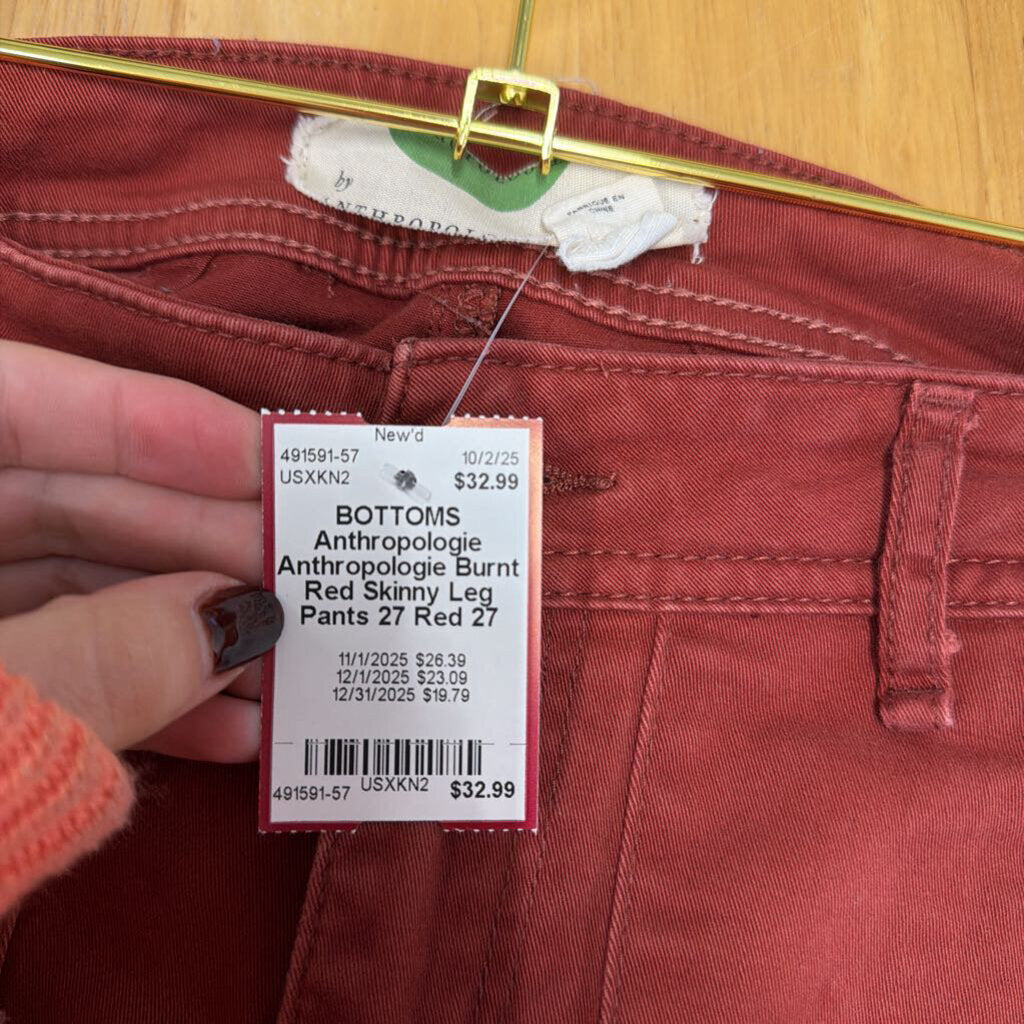 Anthropologie Burnt Red Skinny Leg Pants 27