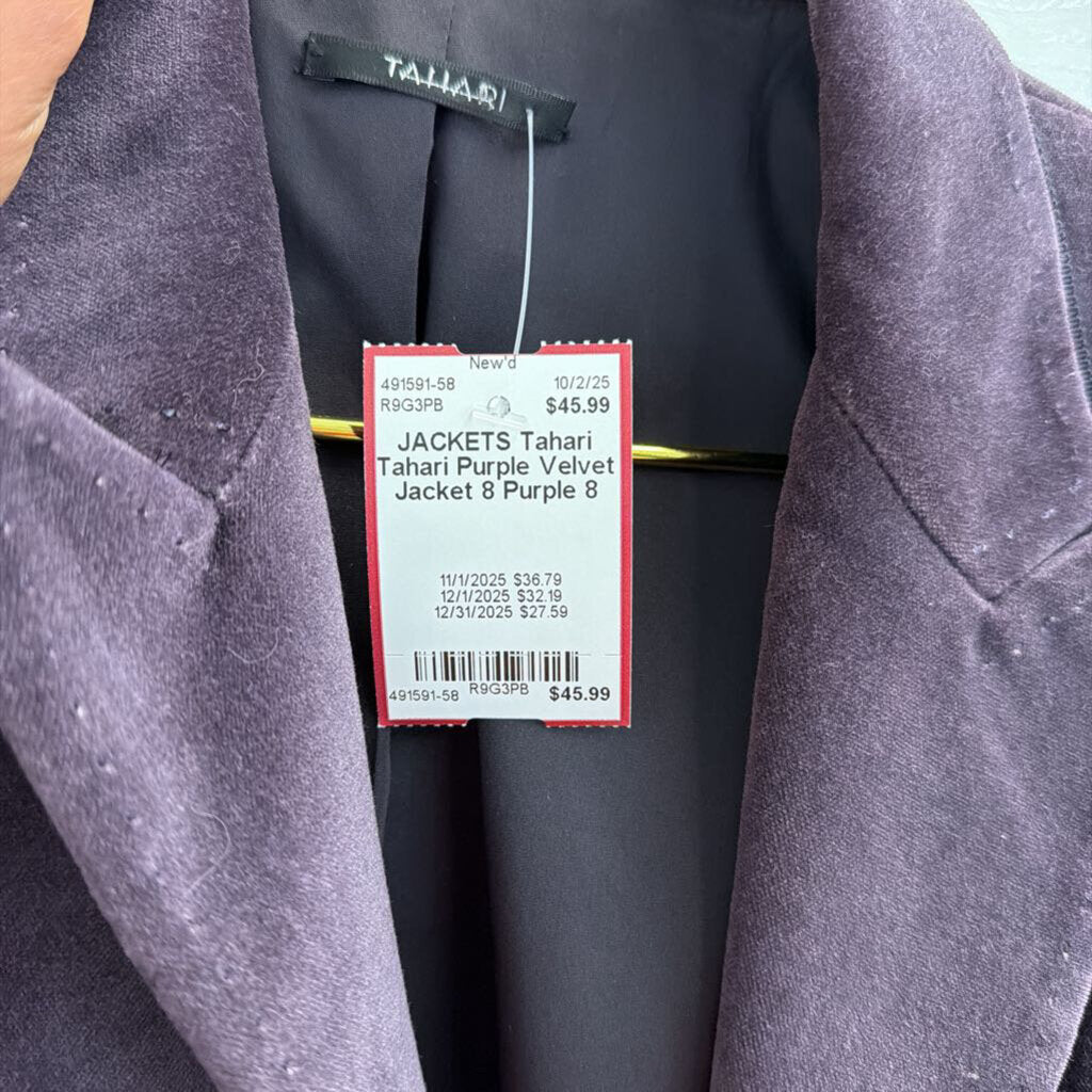 Tahari Purple Velvet Jacket 8