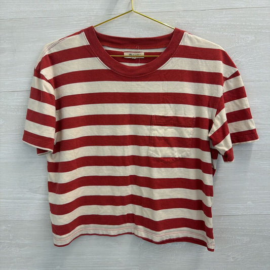 Madewell Red/ White Striped Cropped Short Sleeve Top Medium