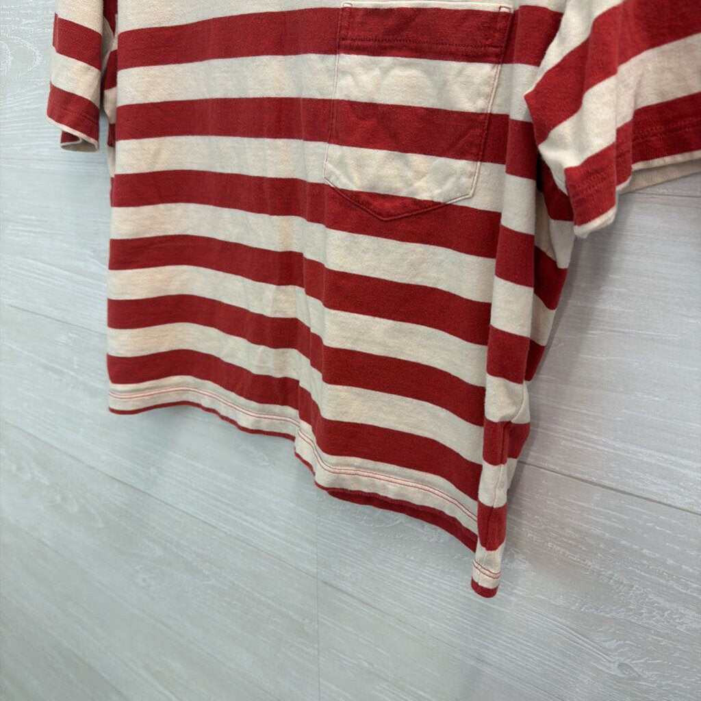 Madewell Red/ White Striped Cropped Short Sleeve Top Medium