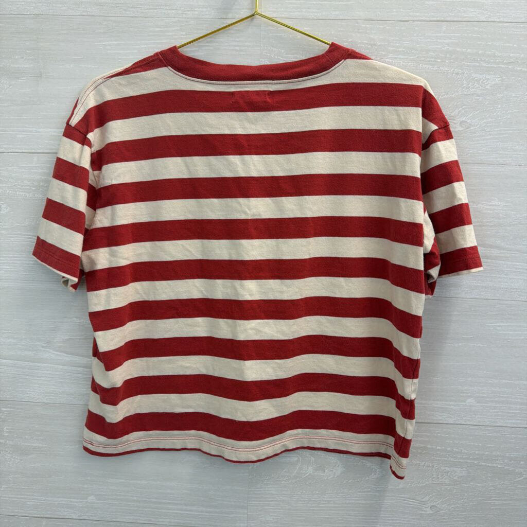 Madewell Red/ White Striped Cropped Short Sleeve Top Medium