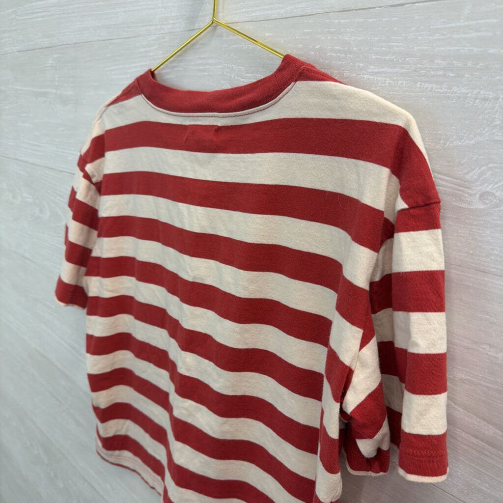 Madewell Red/ White Striped Cropped Short Sleeve Top Medium