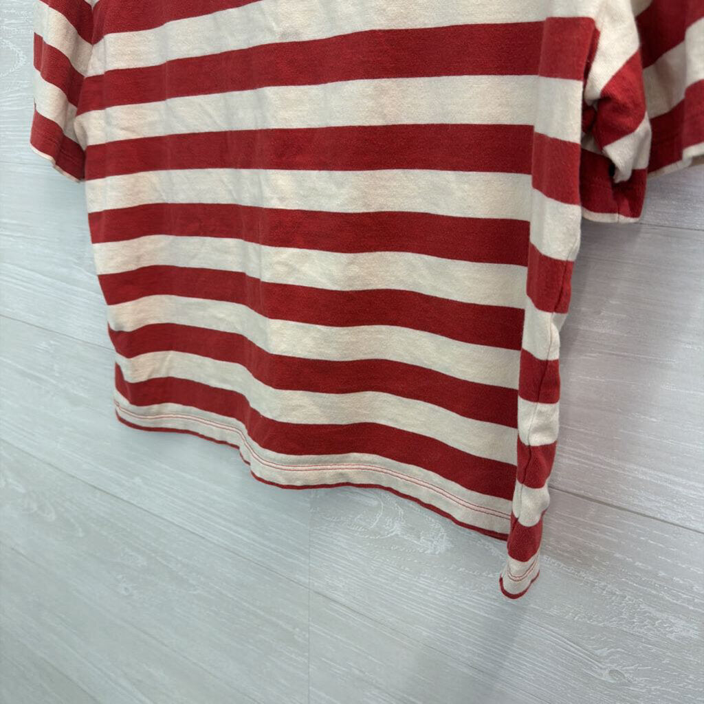 Madewell Red/ White Striped Cropped Short Sleeve Top Medium