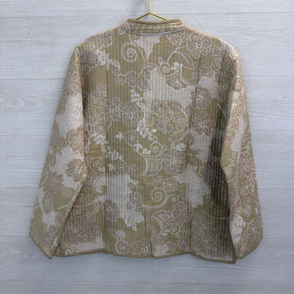 Henna Beige/ White Flower Print Quilted Button Front Jacket One Size