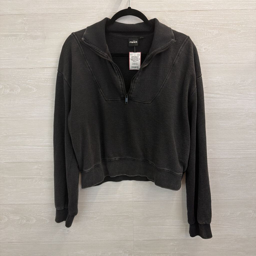 Mono B Grey Cropped Quarter Zip Pullover Large