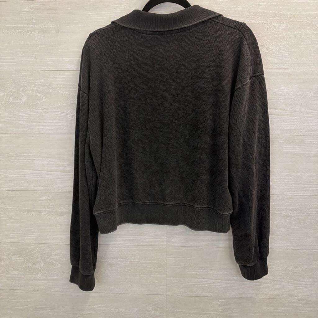 Mono B Grey Cropped Quarter Zip Pullover Large