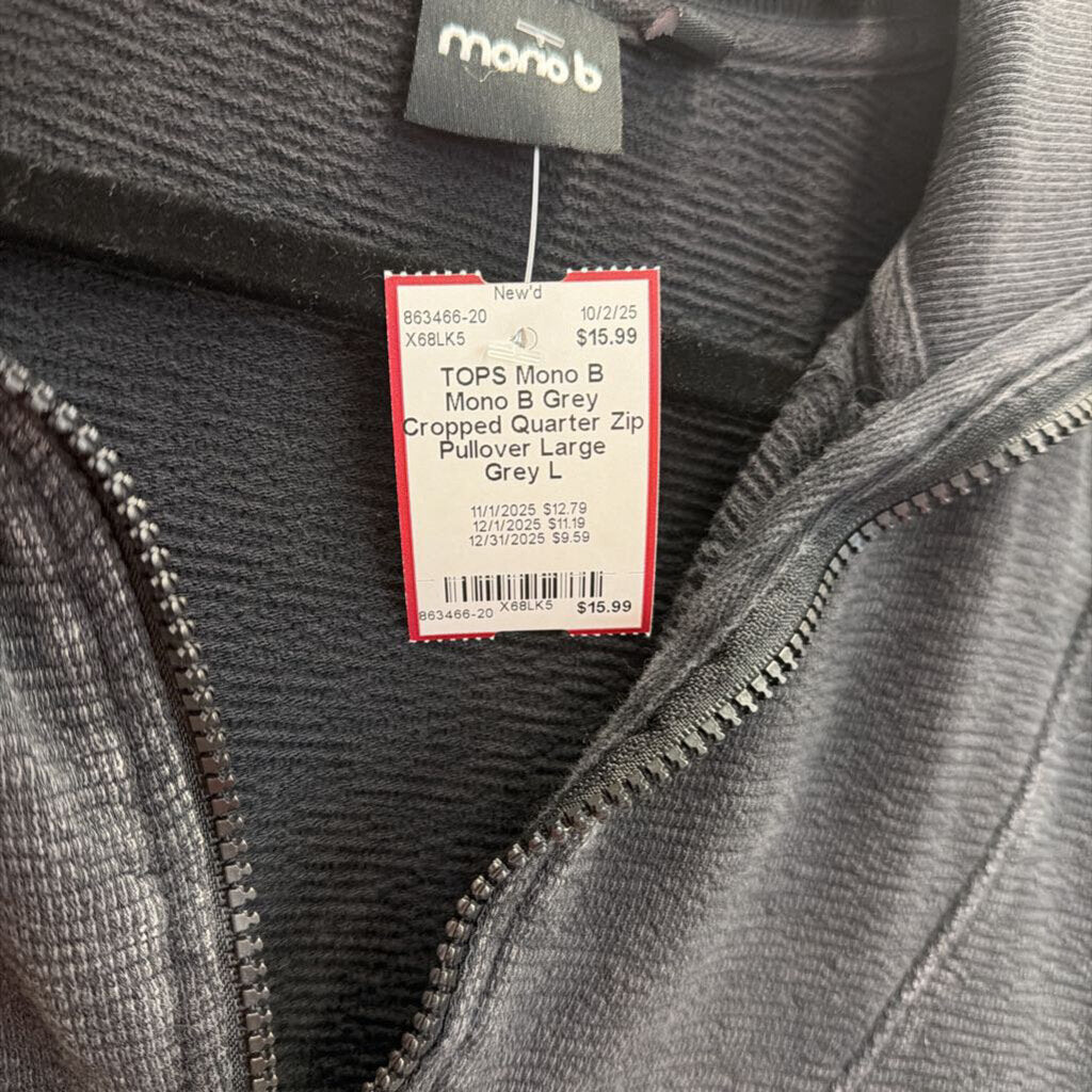 Mono B Grey Cropped Quarter Zip Pullover Large
