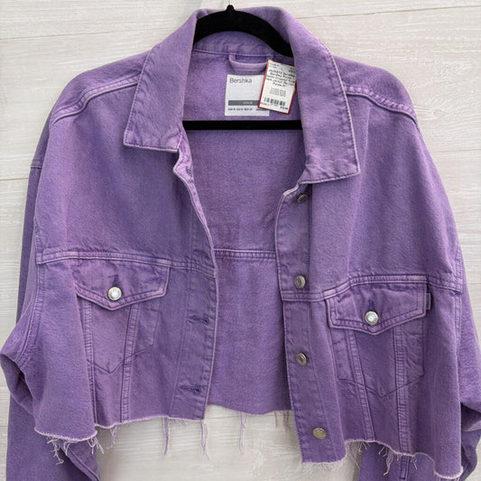 Bershka Purple Denim Cropped Raw Hem Jacket Medium