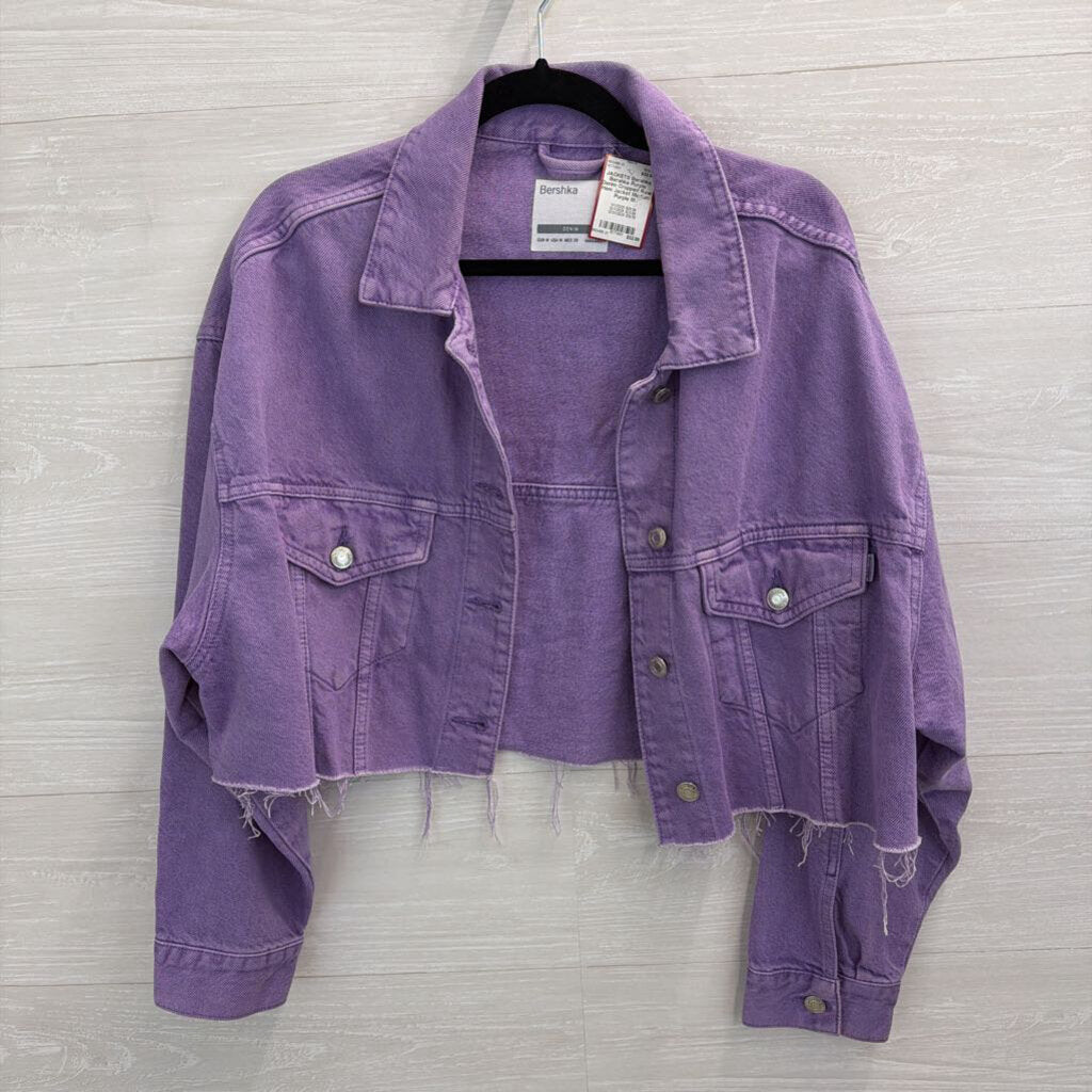 Bershka Purple Denim Cropped Raw Hem Jacket Medium