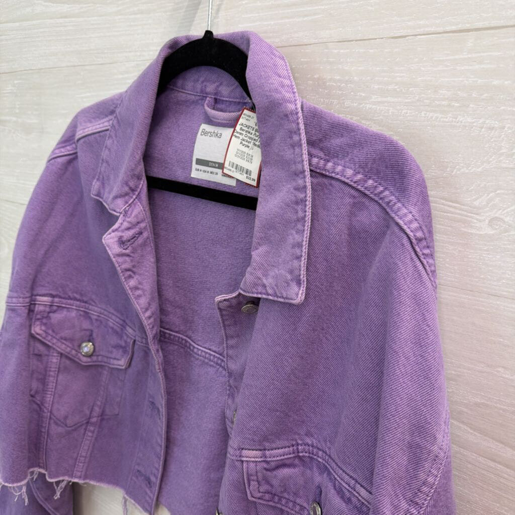 Bershka Purple Denim Cropped Raw Hem Jacket Medium