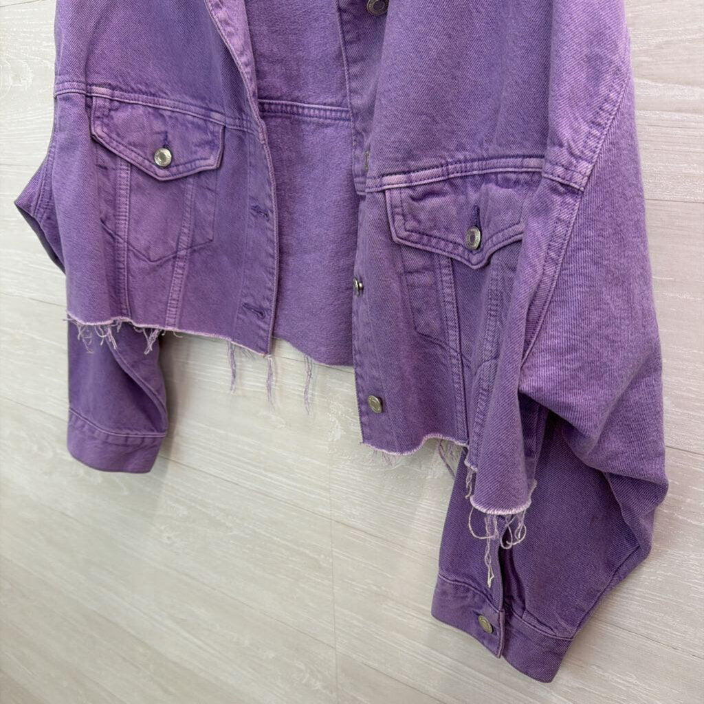 Bershka Purple Denim Cropped Raw Hem Jacket Medium