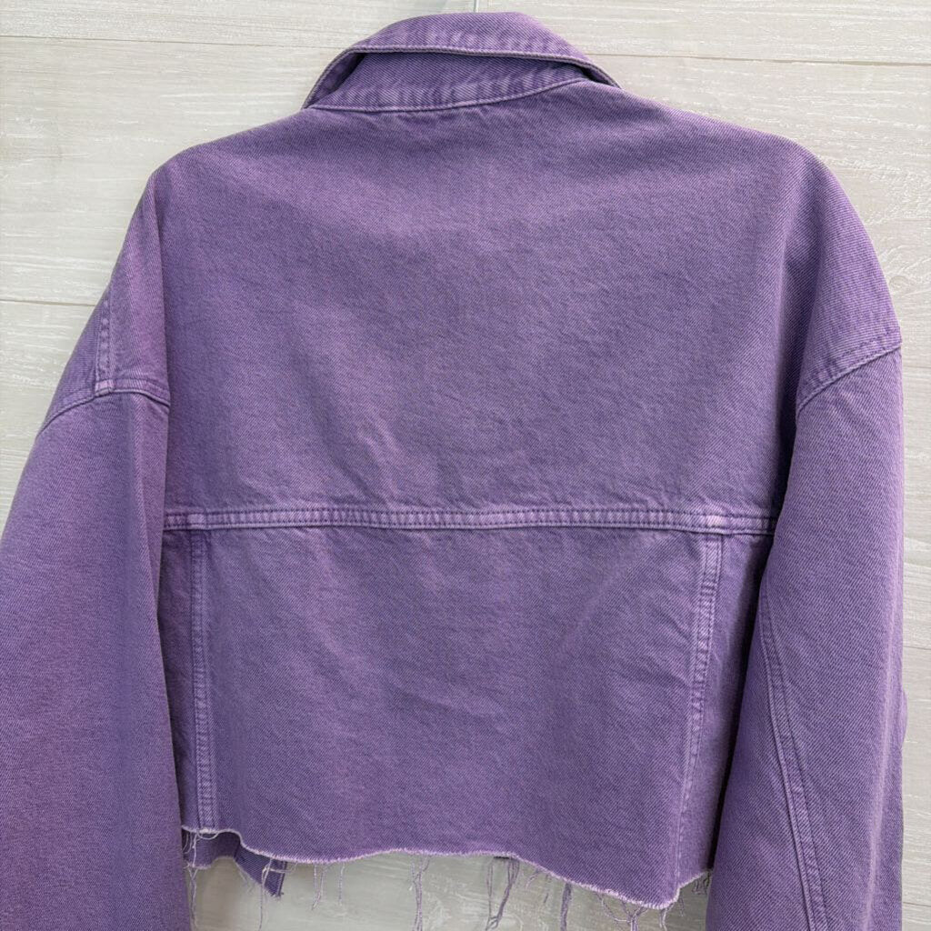 Bershka Purple Denim Cropped Raw Hem Jacket Medium