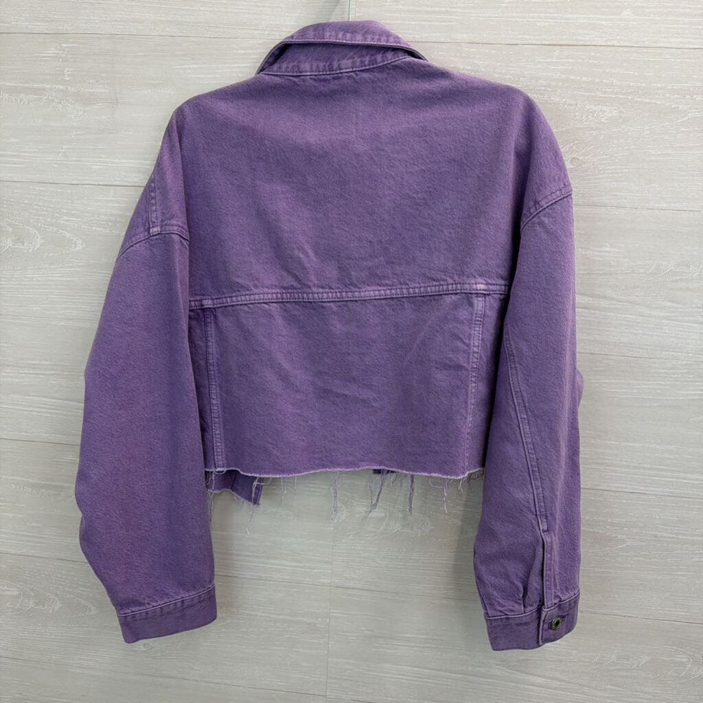 Bershka Purple Denim Cropped Raw Hem Jacket Medium