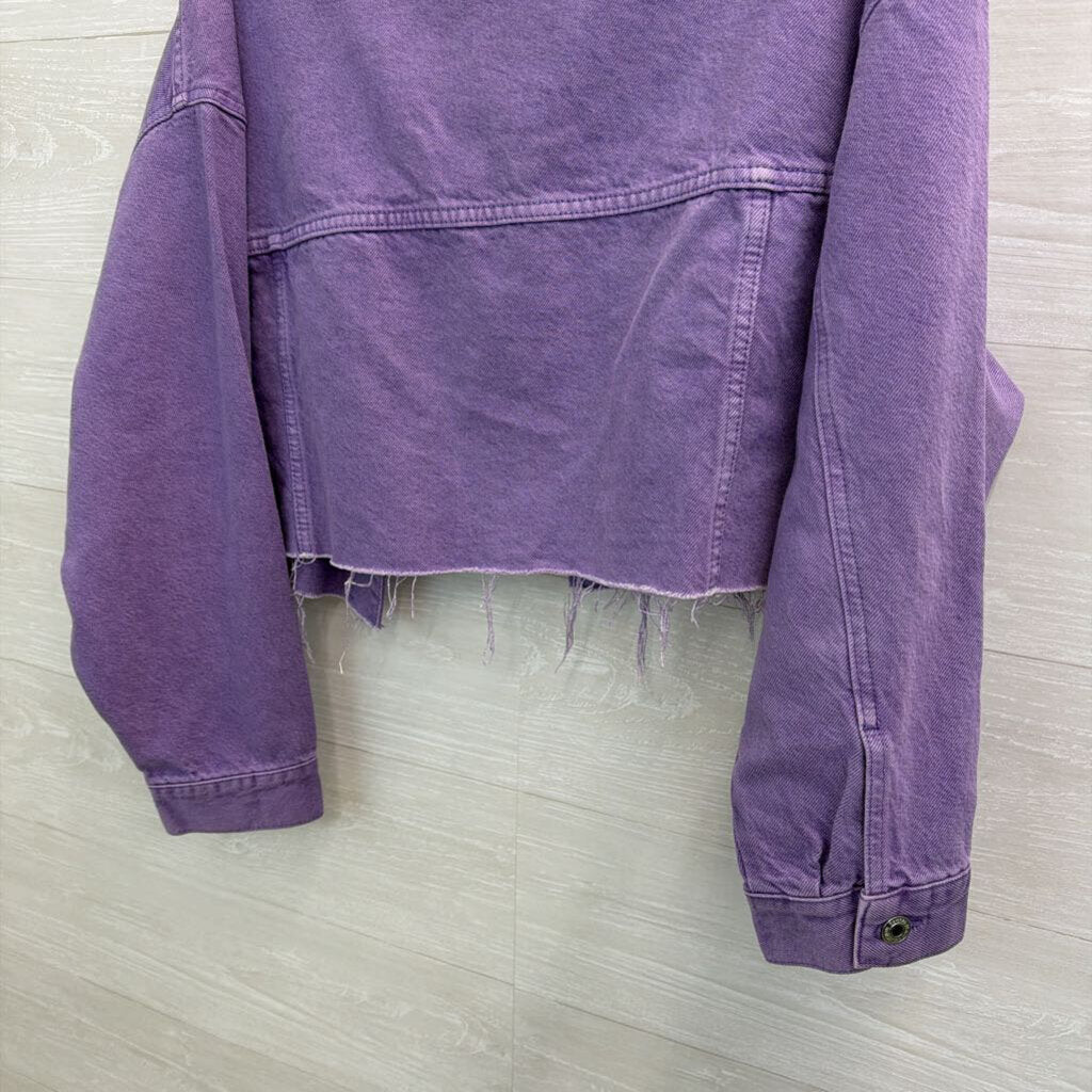 Bershka Purple Denim Cropped Raw Hem Jacket Medium