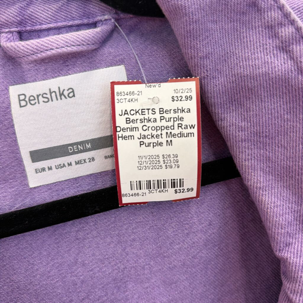Bershka Purple Denim Cropped Raw Hem Jacket Medium