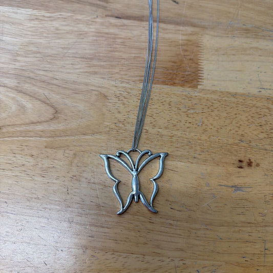 Silver Butterfly Long Pendant Necklace