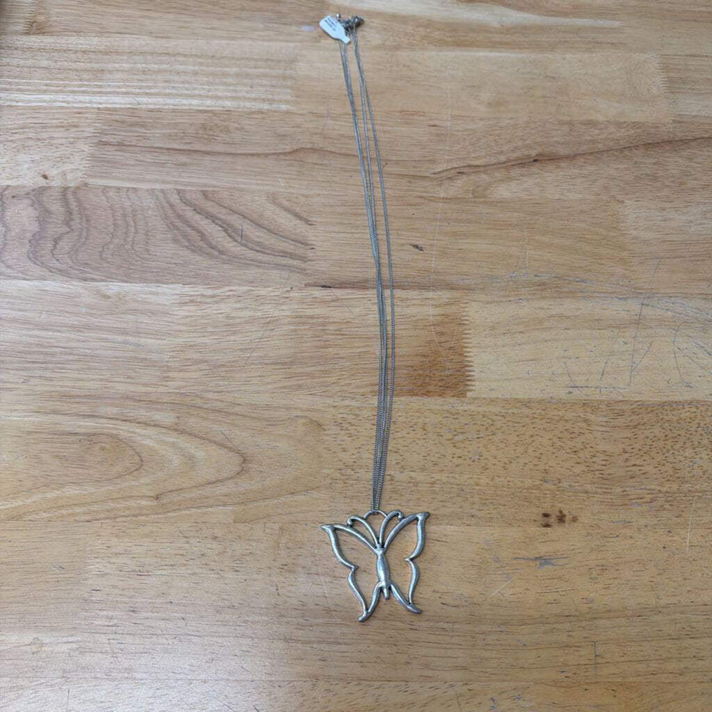 Silver Butterfly Long Pendant Necklace