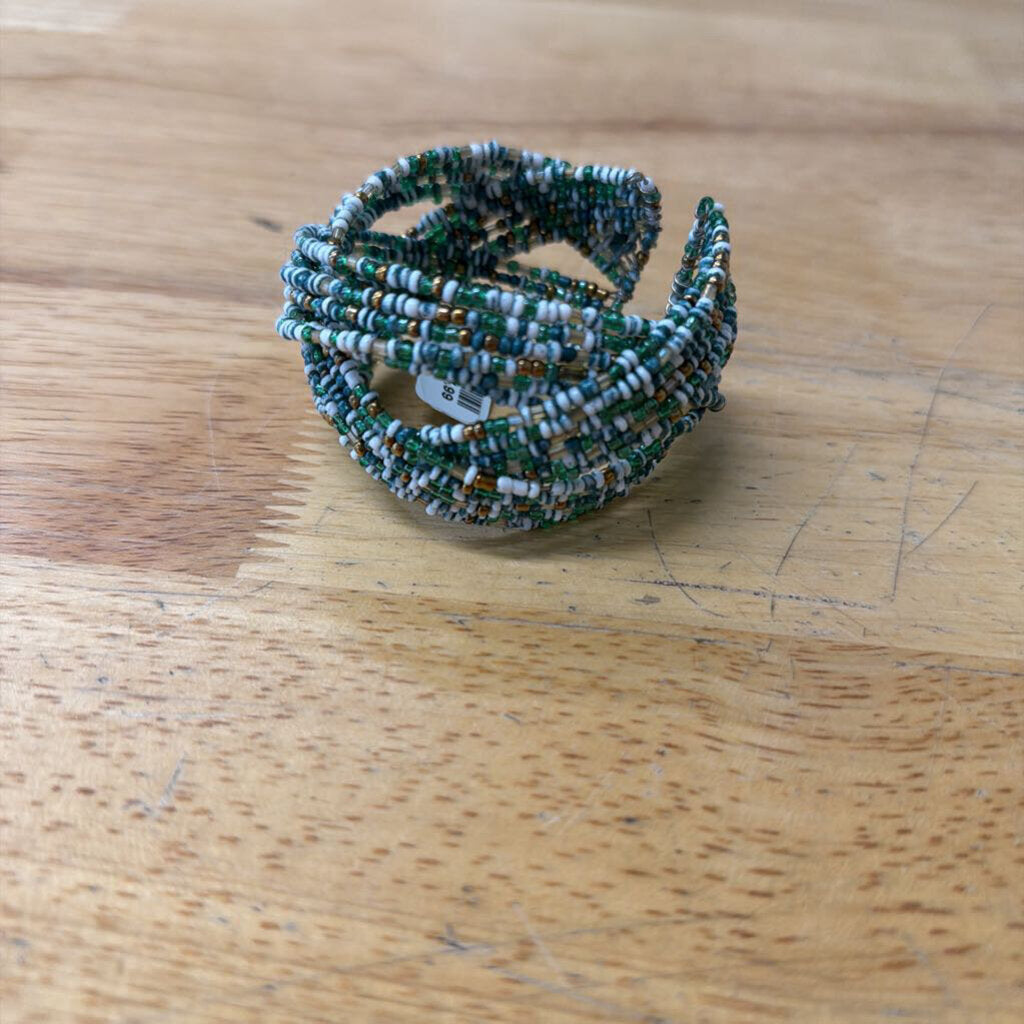 Blue/ White Beaded Layered Cuff Bracelet