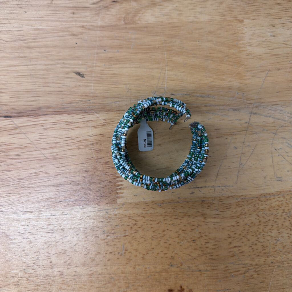 Blue/ White Beaded Layered Cuff Bracelet