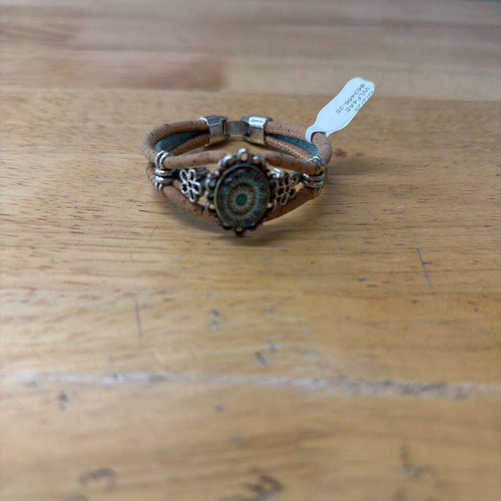 Brown Cork/ Blue Design Bracelet