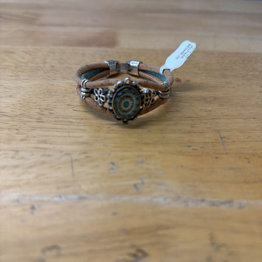 Brown Cork/ Blue Design Bracelet