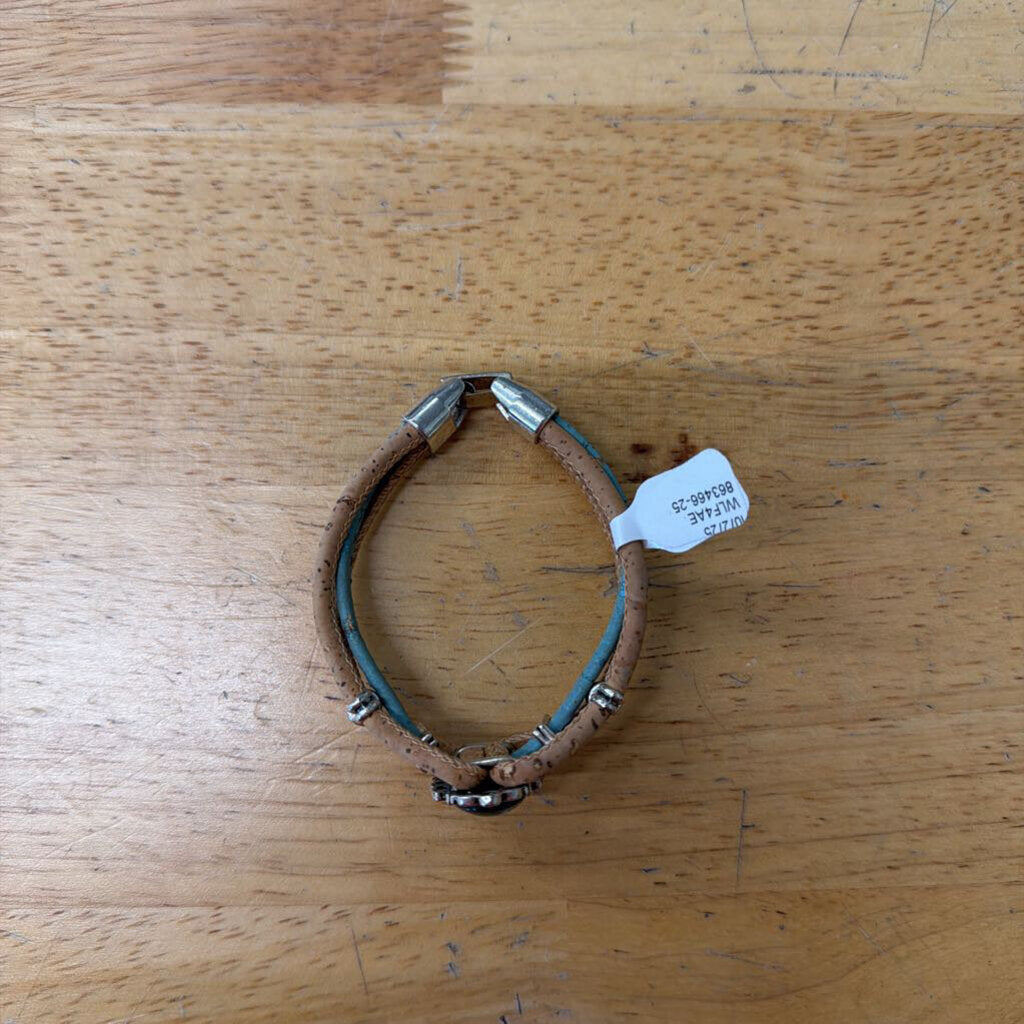 Brown Cork/ Blue Design Bracelet