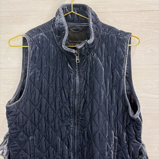 Banana Republic Blue Velvet Quilted Zip Up Vest Medium