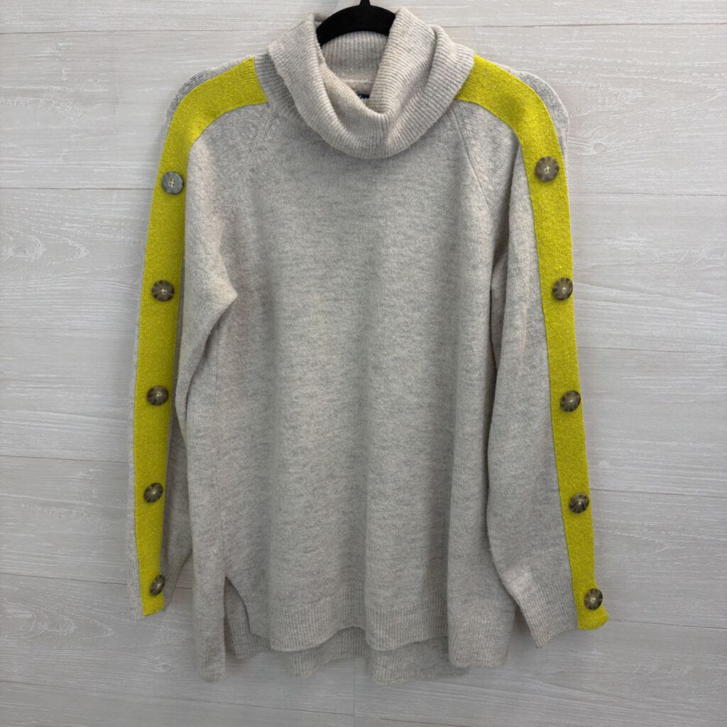 Apt 9 Grey/ Lime Green Striped Turtleneck Sweater Top Medium