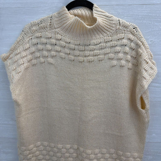 Cream Knit Short Sleeve Mock Neck Sweater Top Large