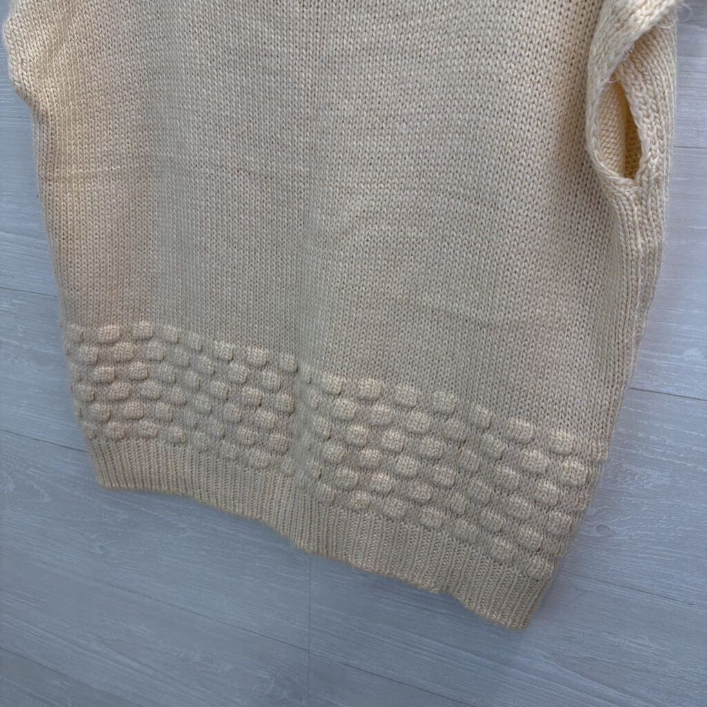 Cream Knit Short Sleeve Mock Neck Sweater Top Large