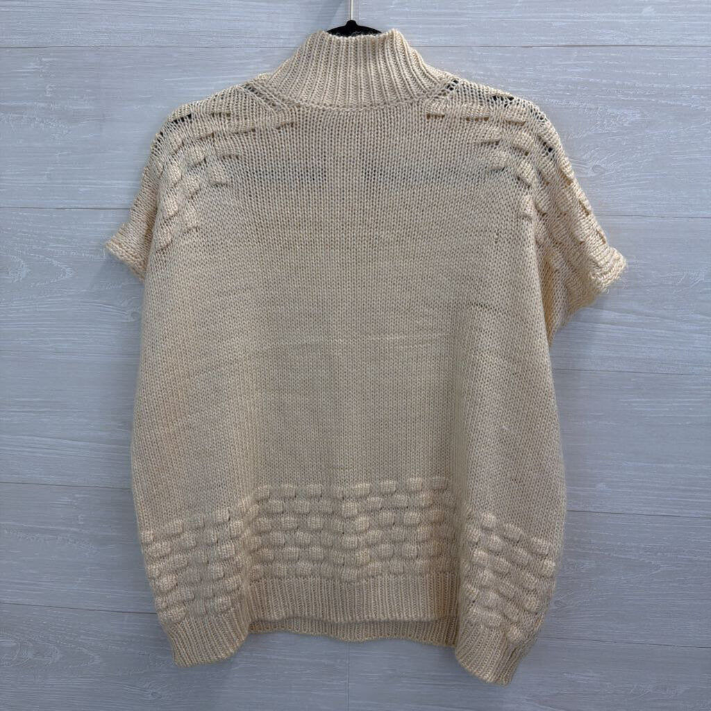 Cream Knit Short Sleeve Mock Neck Sweater Top Large