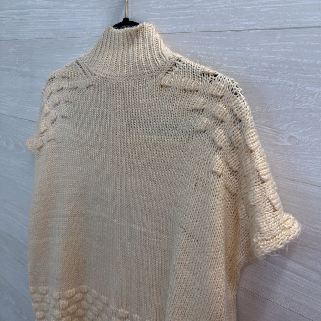 Cream Knit Short Sleeve Mock Neck Sweater Top Large
