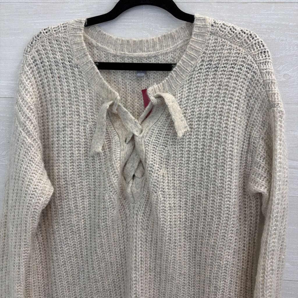 Aerie Grey Knit Lace Up Neck Long Sleeve Sweater Top Medium