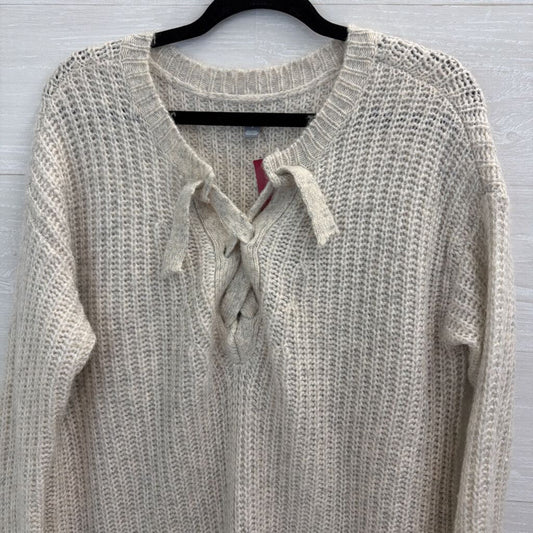 Aerie Grey Knit Lace Up Neck Long Sleeve Sweater Top Medium