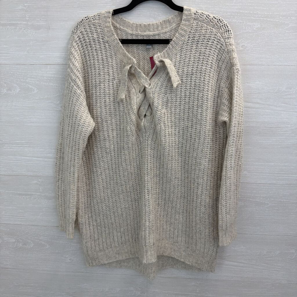 Aerie Grey Knit Lace Up Neck Long Sleeve Sweater Top Medium