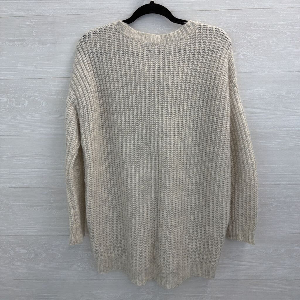 Aerie Grey Knit Lace Up Neck Long Sleeve Sweater Top Medium