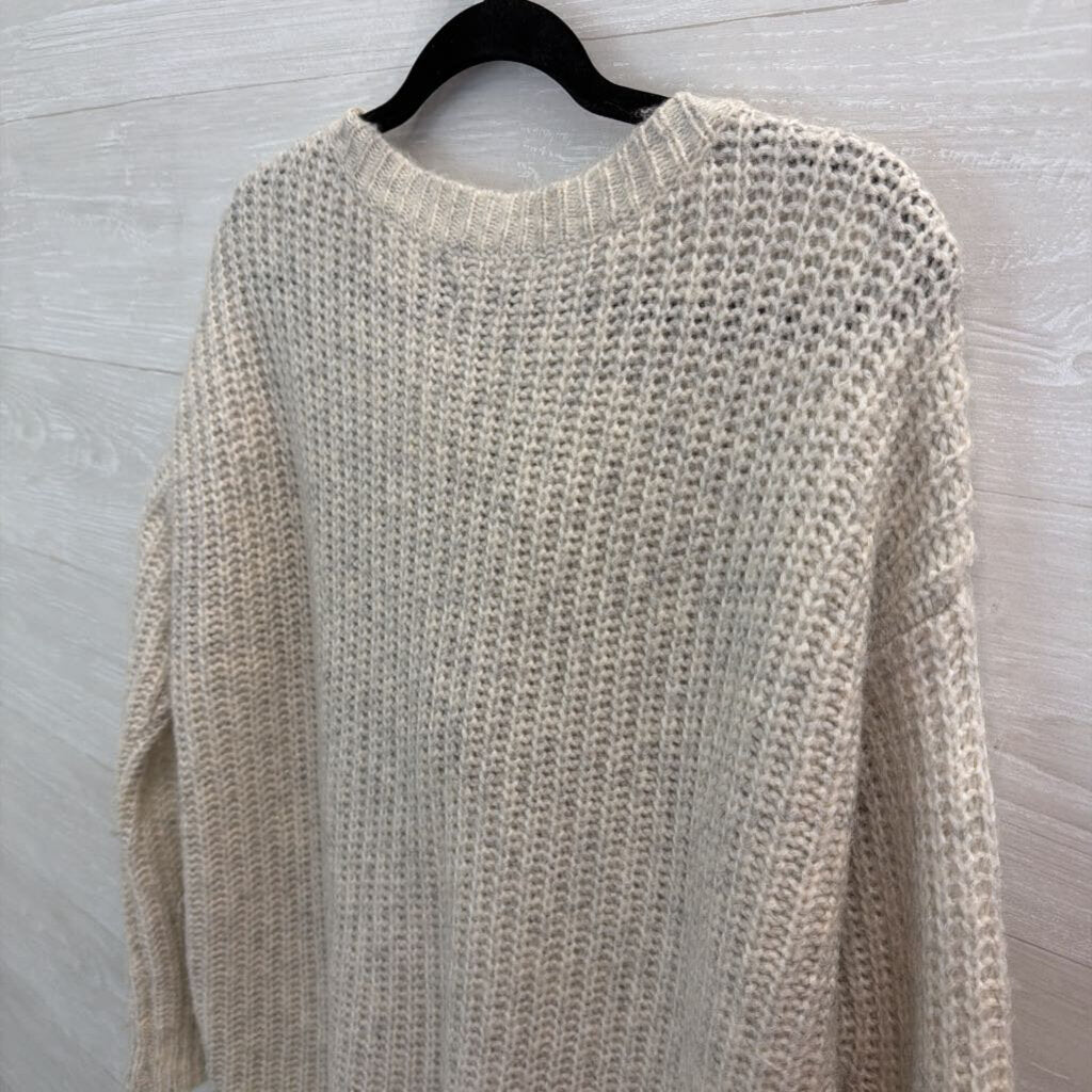 Aerie Grey Knit Lace Up Neck Long Sleeve Sweater Top Medium