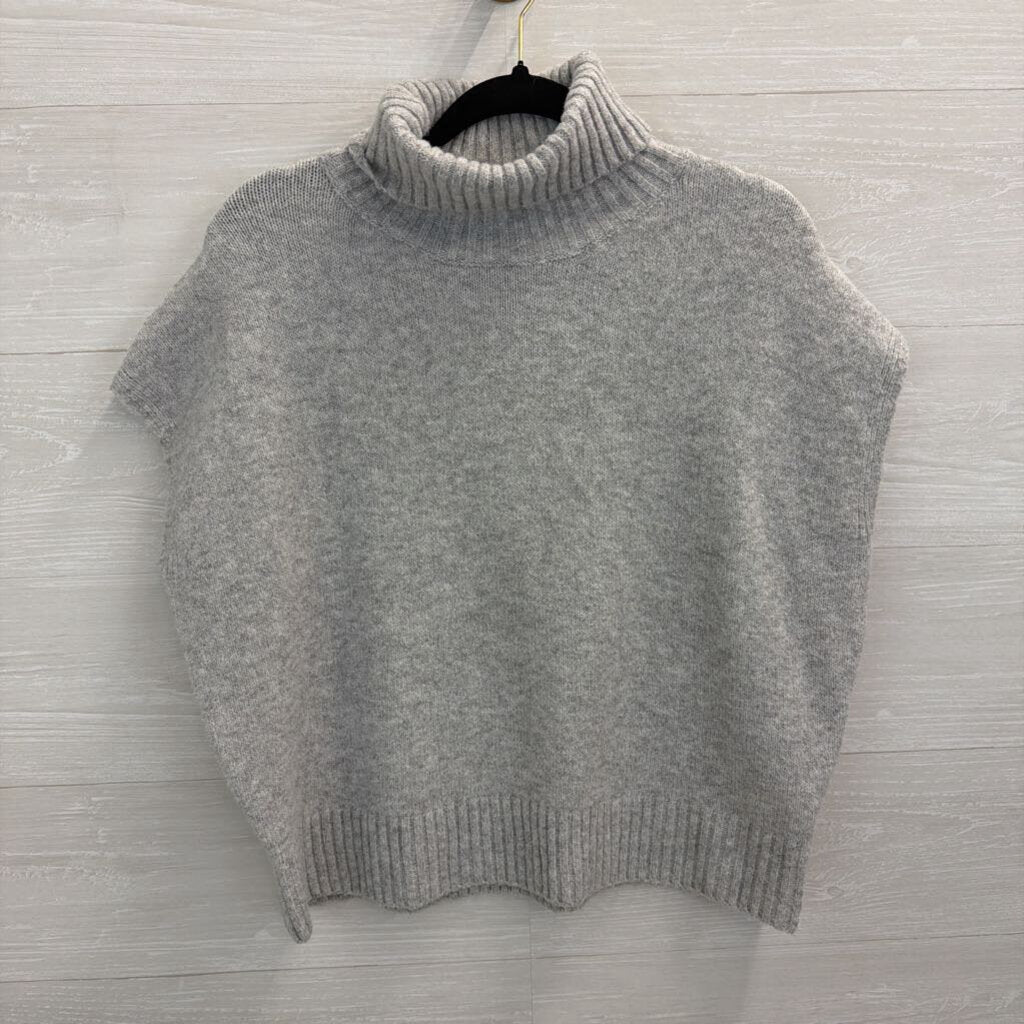 Grey Short Sleeve Cropped Turtleneck Sweater Top Medium
