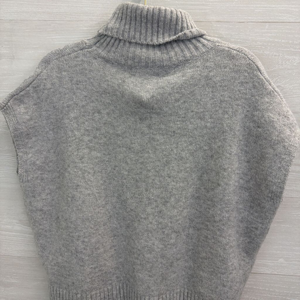 Grey Short Sleeve Cropped Turtleneck Sweater Top Medium